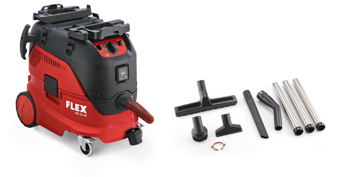 Flex-tools 465682 VCE33M AC-Set Varnostni sesalnik z avtomatskim čiščenjem filtra, 30 L, razred M + komplet za čiščenje