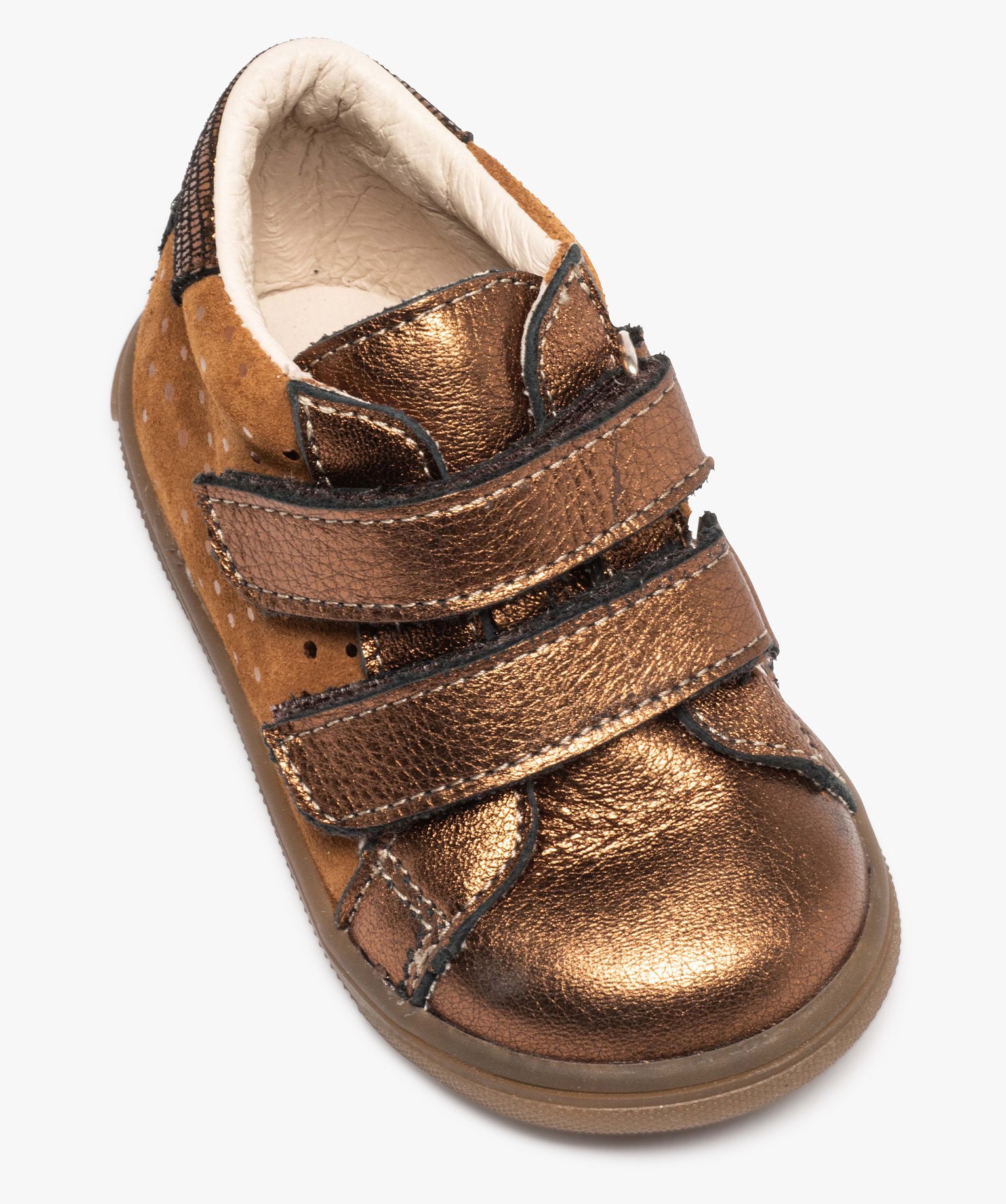 Chaussures de marche bébé dessus cuir brillant - Bopy camel | GEMO