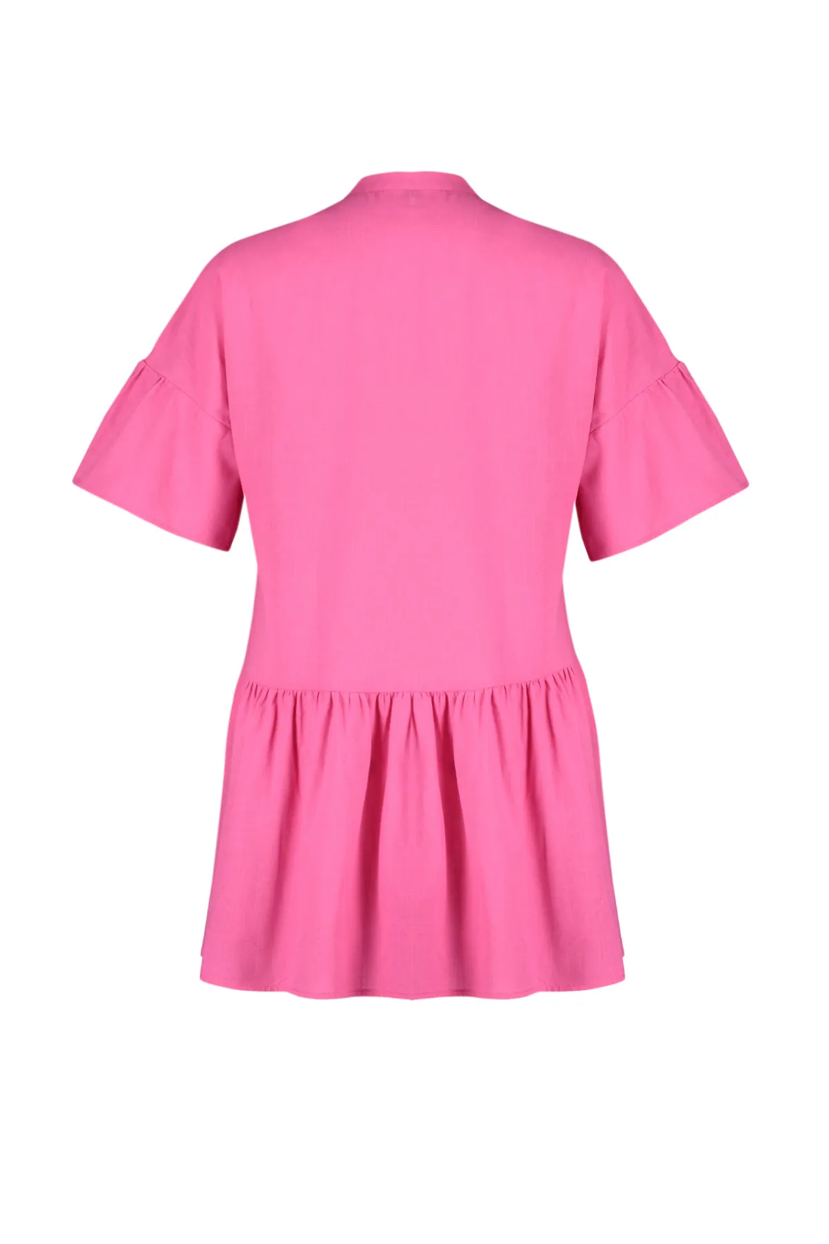 Trendyol Collection  Rosafarbenes, weit geschnittenes Mini-Strandkleid mit gewebten Rüschen TBESS20EL0873