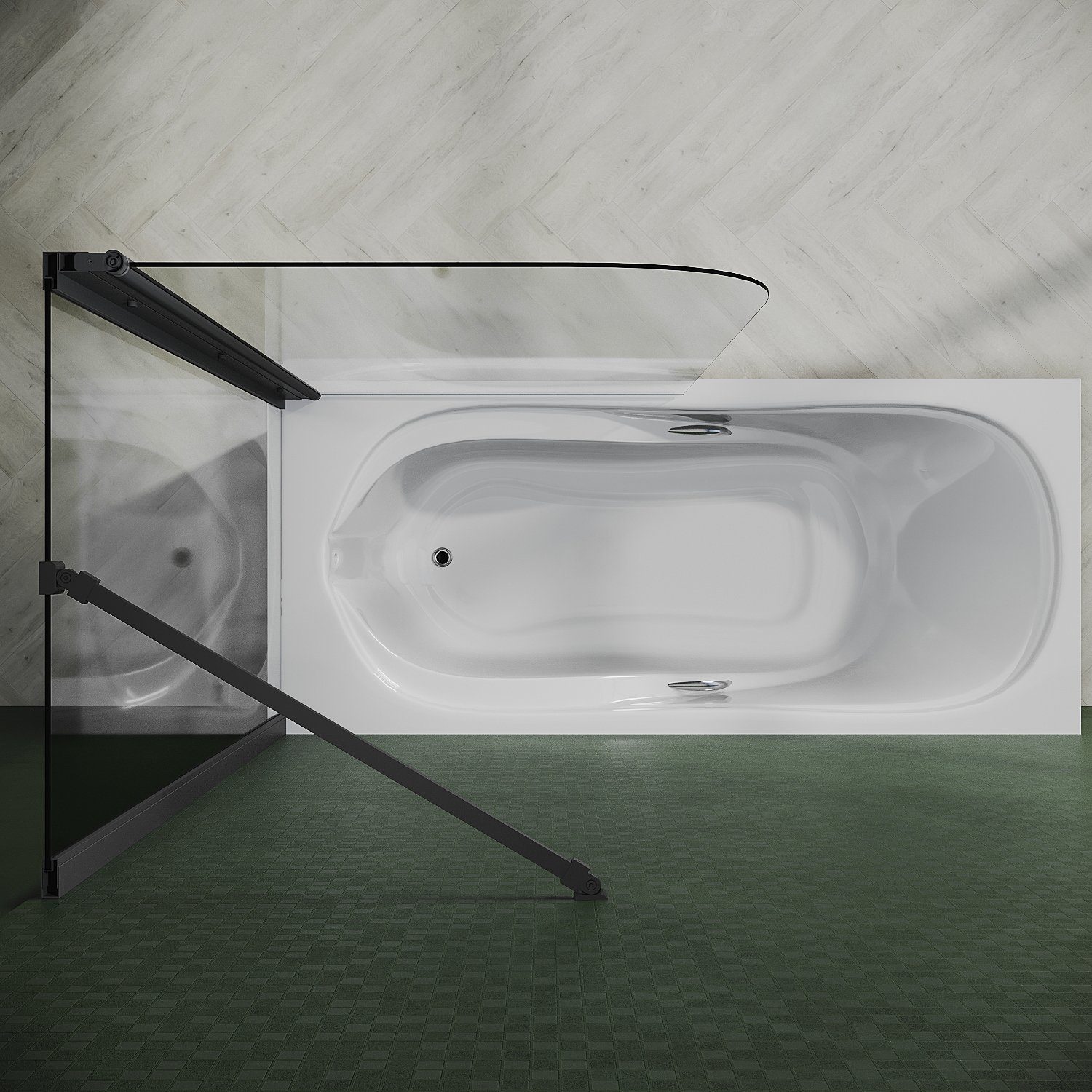 SONNI Badewannenaufsatz NANO Glas, 80x140cm, Badewannenaufsatz mit Seitenwand, Einscheibensicherheitsglas mit Nano Beschichtung, für Badezimmer, faltbar