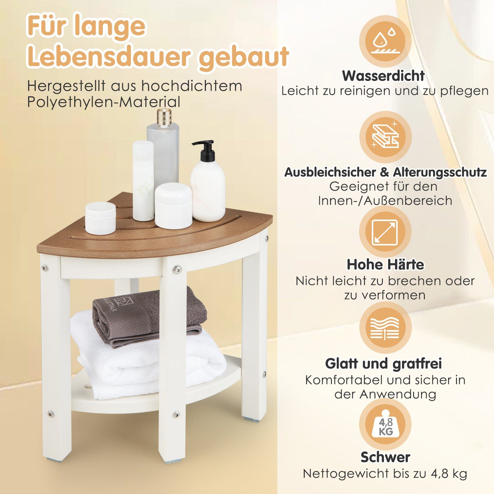 COSTWAY Duschhocker Badehocker, belastbar bis 150 kg, mit Ablaufschlitzen