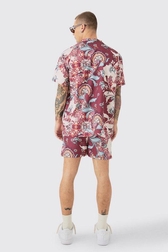 Florales Oversize Ripstop-Hemd & Badehose
