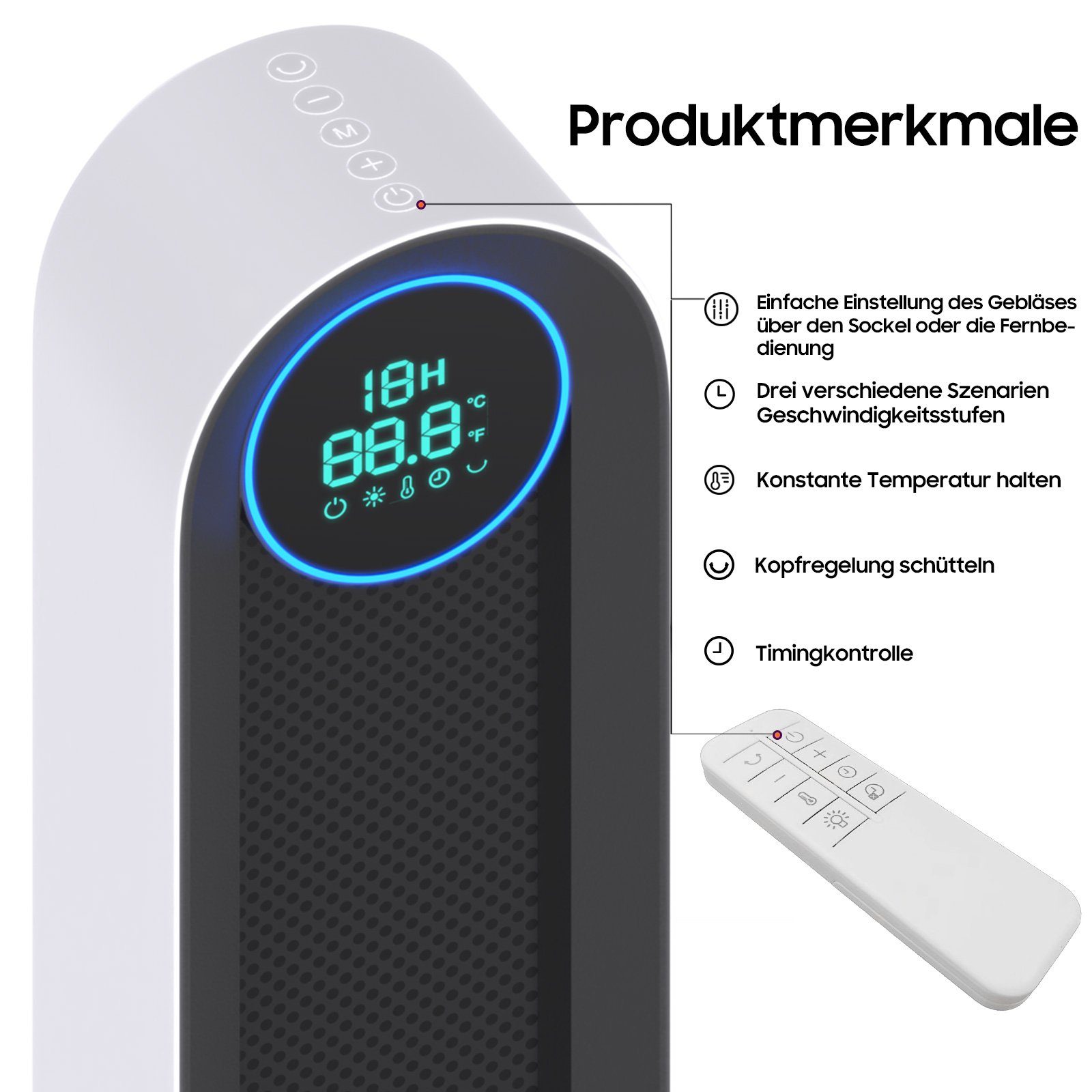 iceagle Heizlüfter HeizlüFter Energiesparend Keramik Mit Fernbedienung 2000W 12h Timer