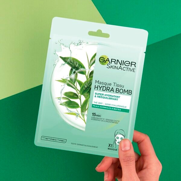 Masque en tissu au thé vert Garnier SkinActive Hydra Bomb 32 g - Peaux normales à mixtes