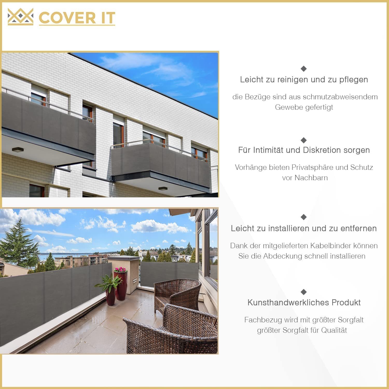 Einemgeld Balkonsichtschutz Balkon Sichtschutz Balkonabdeckung 90 X 500 CM, Balkonverkleidung