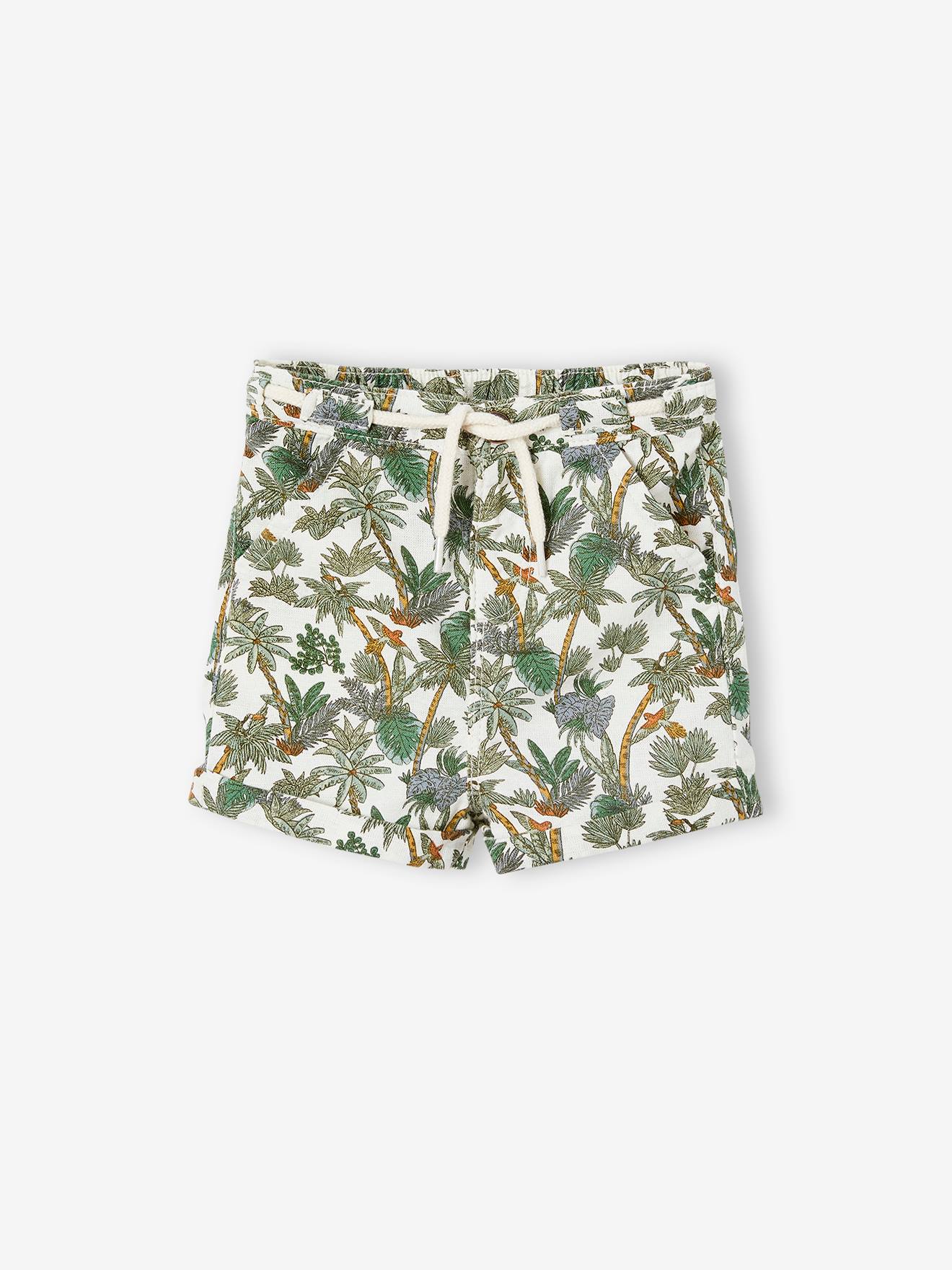 Short jungle bébé en coton et lin écru