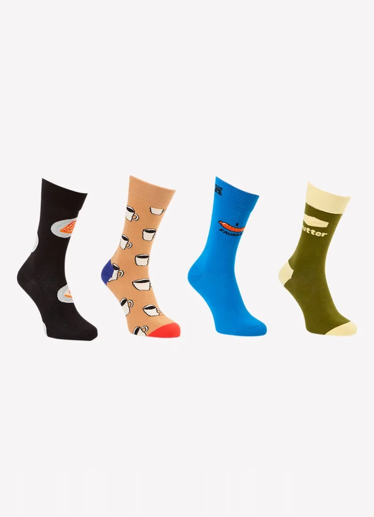 Happy Socks -ateria-sukat painatuksella 4 sukan lahjapakkauksessa