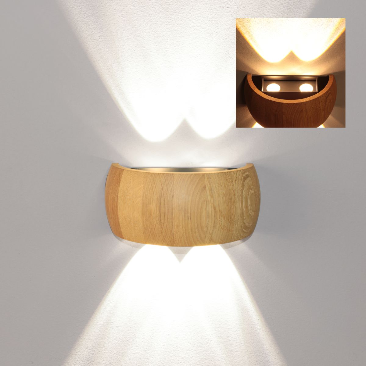 Fischer & Honsel 4-flg LED Wandlampe Shine-Wood 20 cm