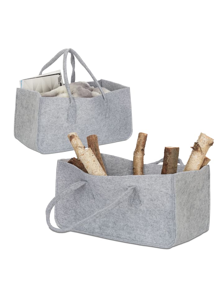 relaxdays 2x Kaminholztasche in Grau - (B)25 x (H)25 x (T)50 cm günstig kaufen onesize