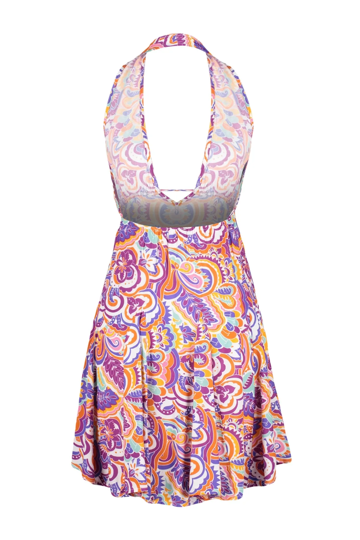 Trendyol Collection  Abstrakt gemustertes rückenfreies Mini-Strandkleid aus Webstoff TBESS23EL00061
