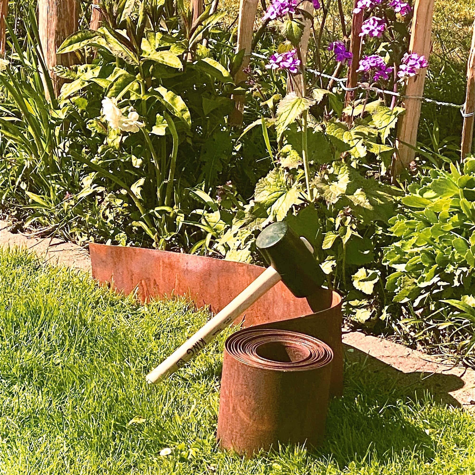 UNUS GARDEN Rasenkante Beeteinfassung Rostoptik 14x500 cm, LxH: 500x14 cm, 14 cm hoch Metall, Mähkante, Beetumrandung, Rasenkante 5 Meter, robust