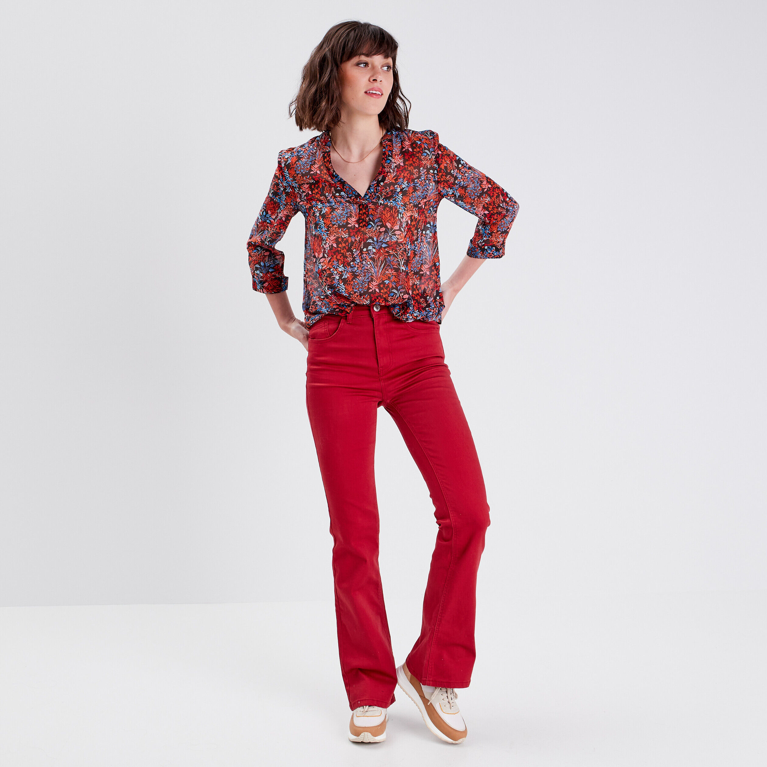 Blouse manches 3/4 marron foncé femme | Cache Cache