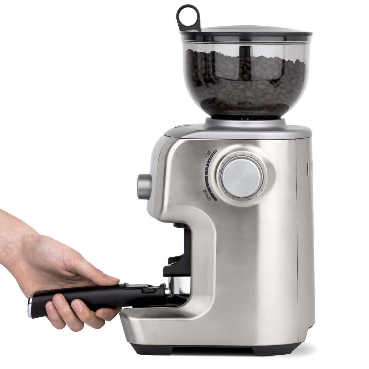 H.Koenig Elektrische Kaffeemühle GRD830, 16 Stufen - leistungsstark 130W - Kapazität 400g - abnehmbare Mühle - Aluminiumgehäuse - einfache Reinigung, Silber