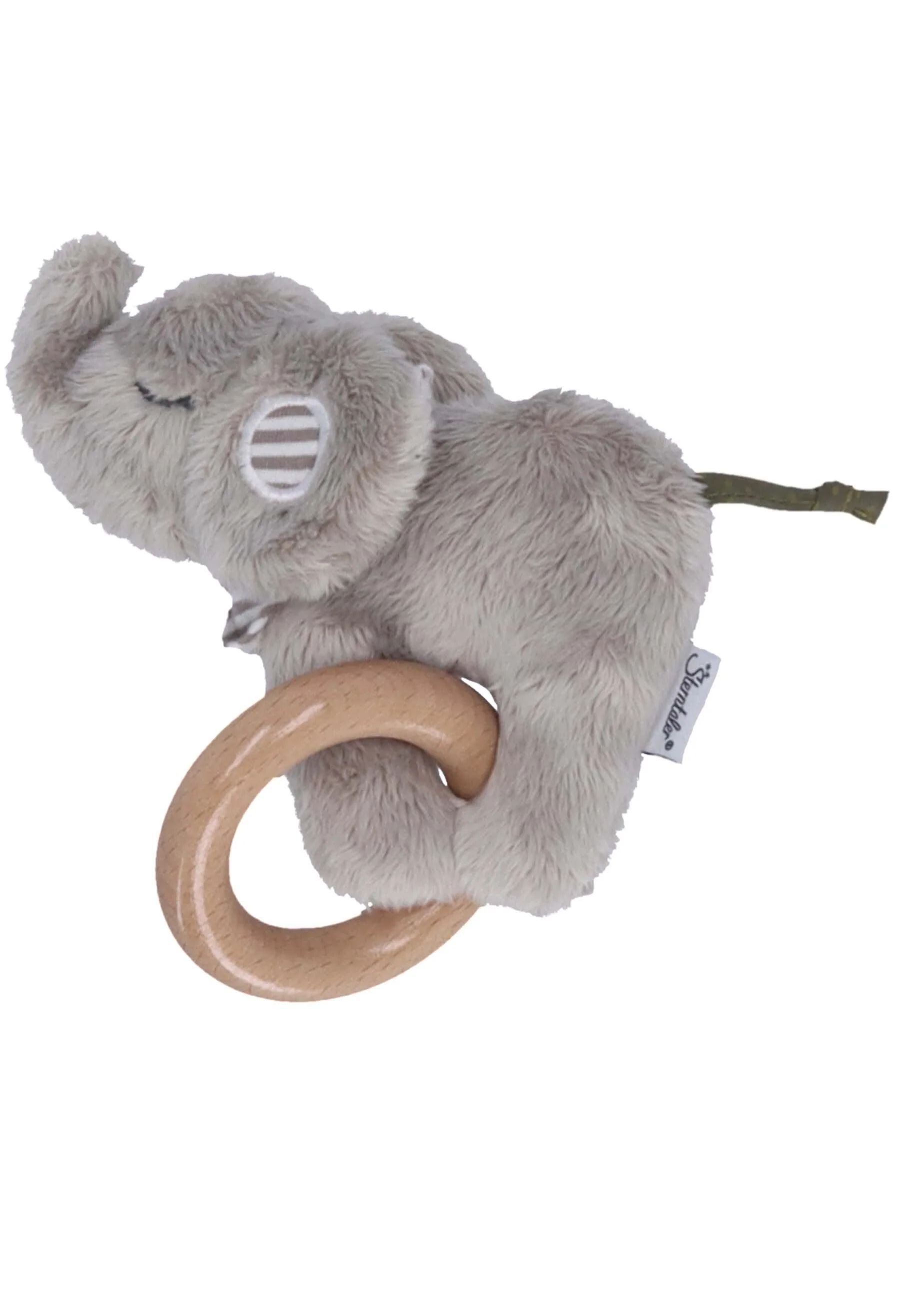 Spielfigur mit Holz Greifring Elefant Eddy, Grau