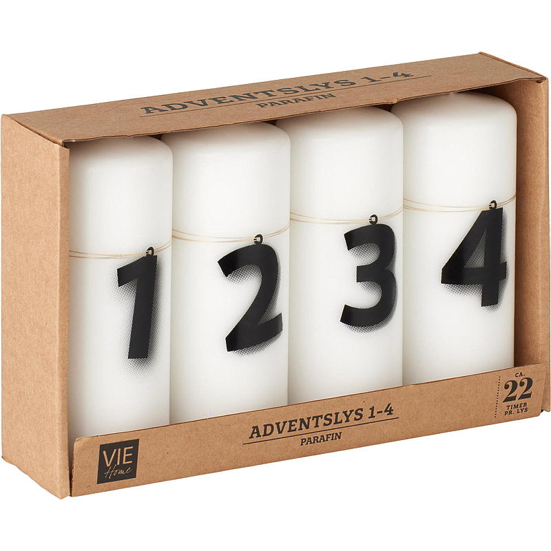 Vie Home Adventslys 4-pk 12 cm, 1-4 stearin hvit