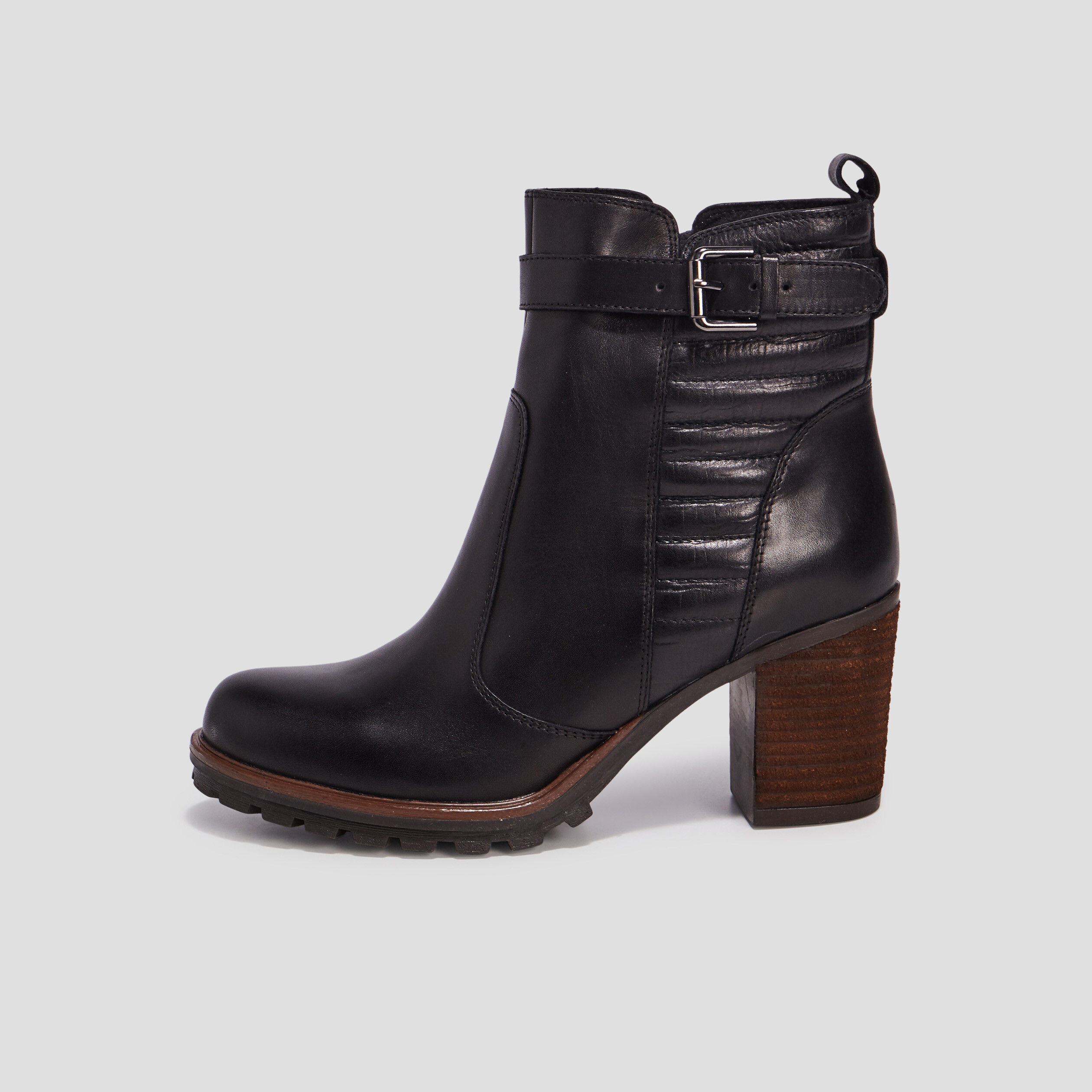 Bottines à talons en cuir noir femme | La Halle