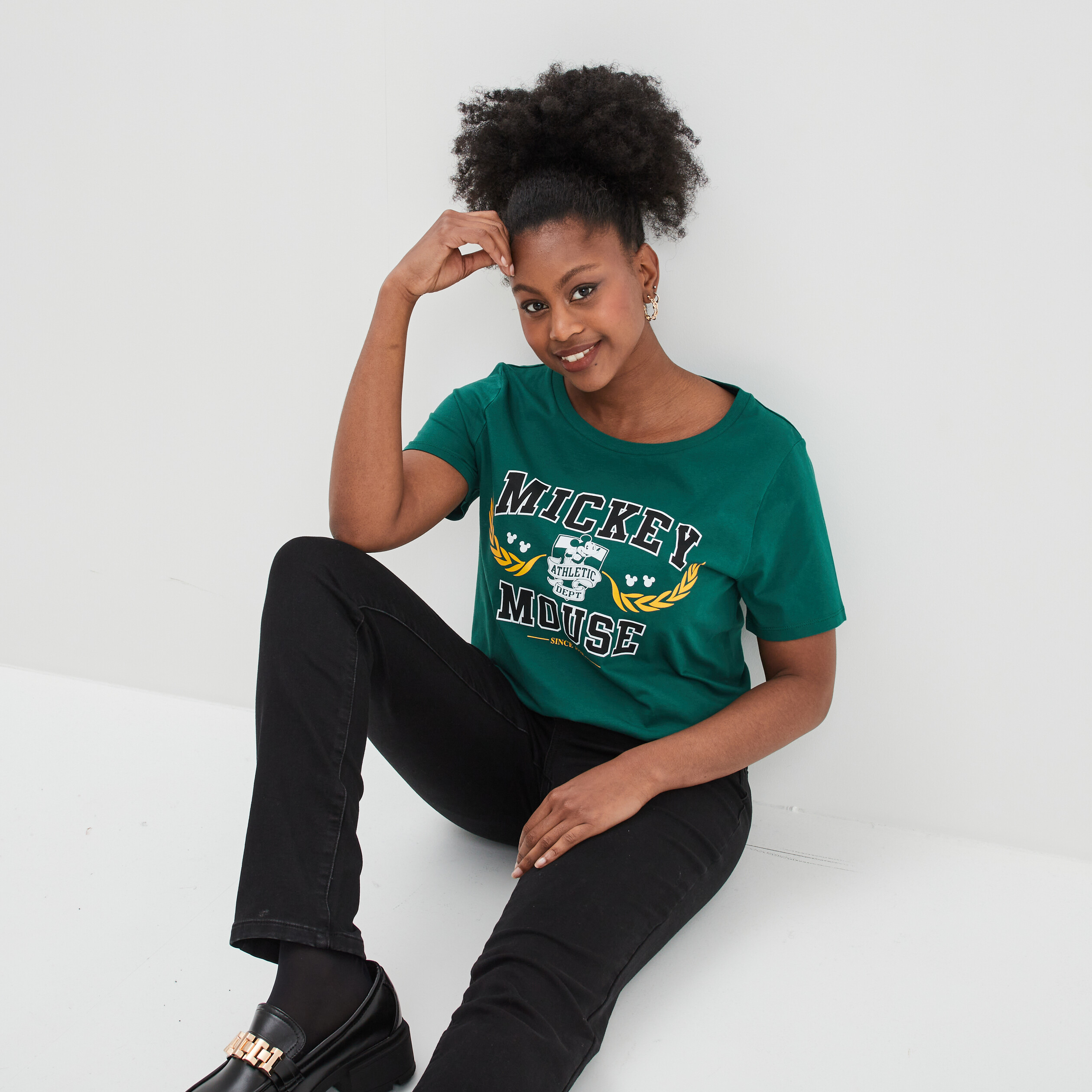 T-shirt manches courtes coton Mickey vert femme | La Halle