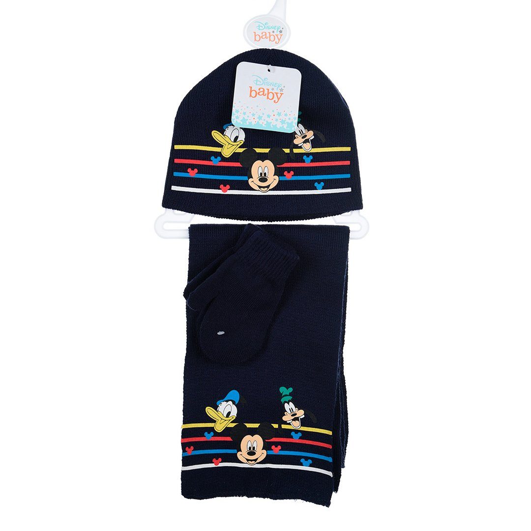 Baby Ballonmütze  Baby Mickey Maus 3tlg Set Wintermütze Schal plus Handschuhe (3-St) Gr. 48 bis 50