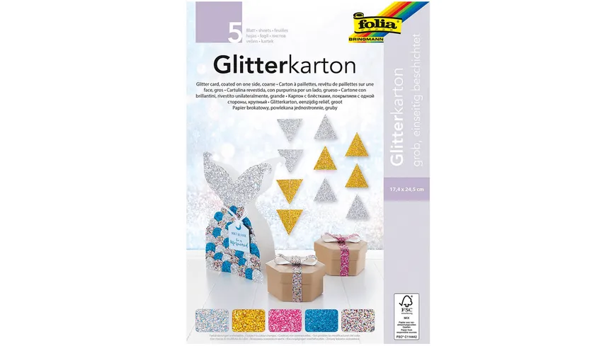 Folia Glitterkarton grob 17,4x24,5cm farbig sortiert