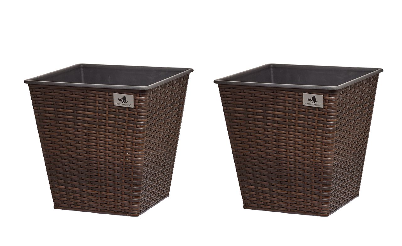 Weles Pflanzkübel aus Polyrattan 2er Set 32 x 32 x 32 cm, bicolour braun
