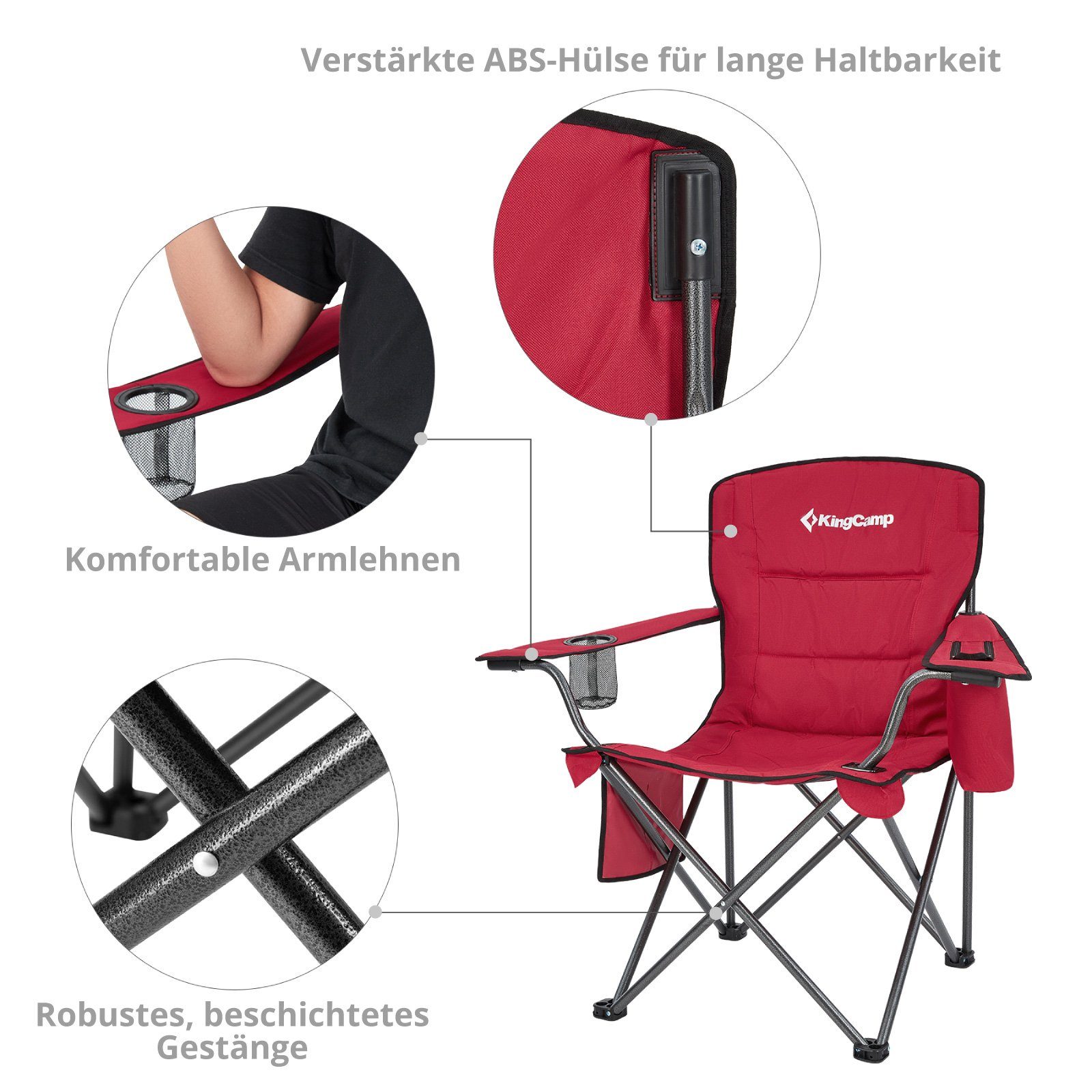 KingCamp Campingstuhl Campingstuhl Oakdale Faltstuhl XL, Strand Klappstuhl Kühltasche 136 kg