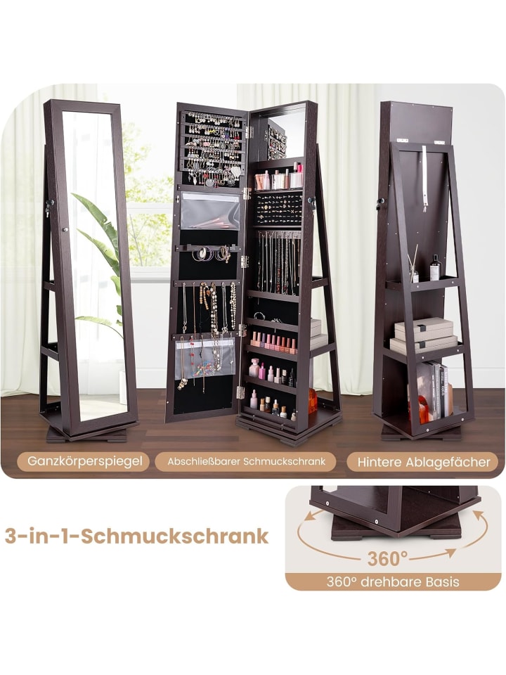 COSTWAY Schmuckschrank drehbar abschließbar in Taupe günstig kaufen onesize