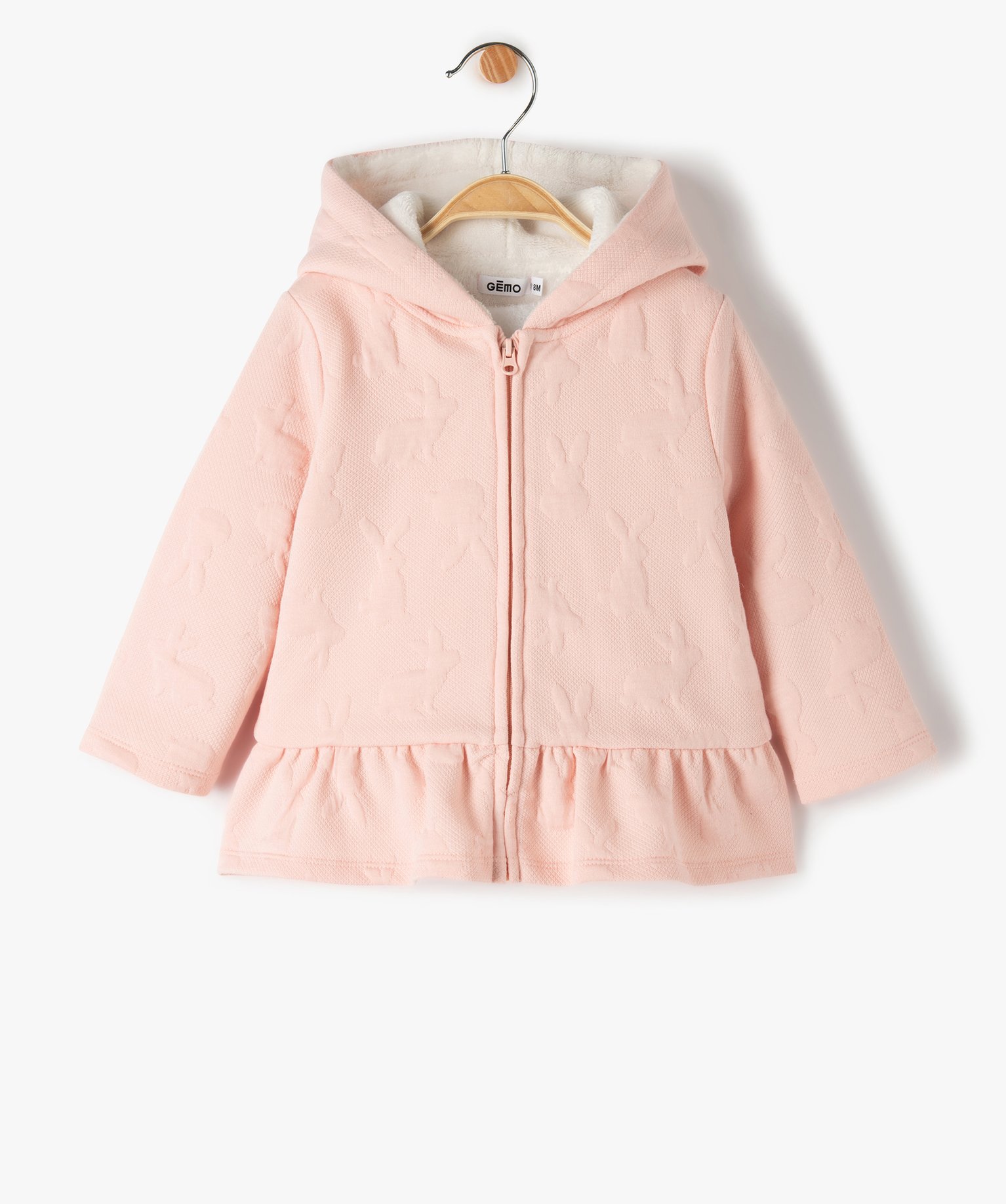 Sweat bébé fille à capuche fermeture zippé doublé peluche rose | GEMO