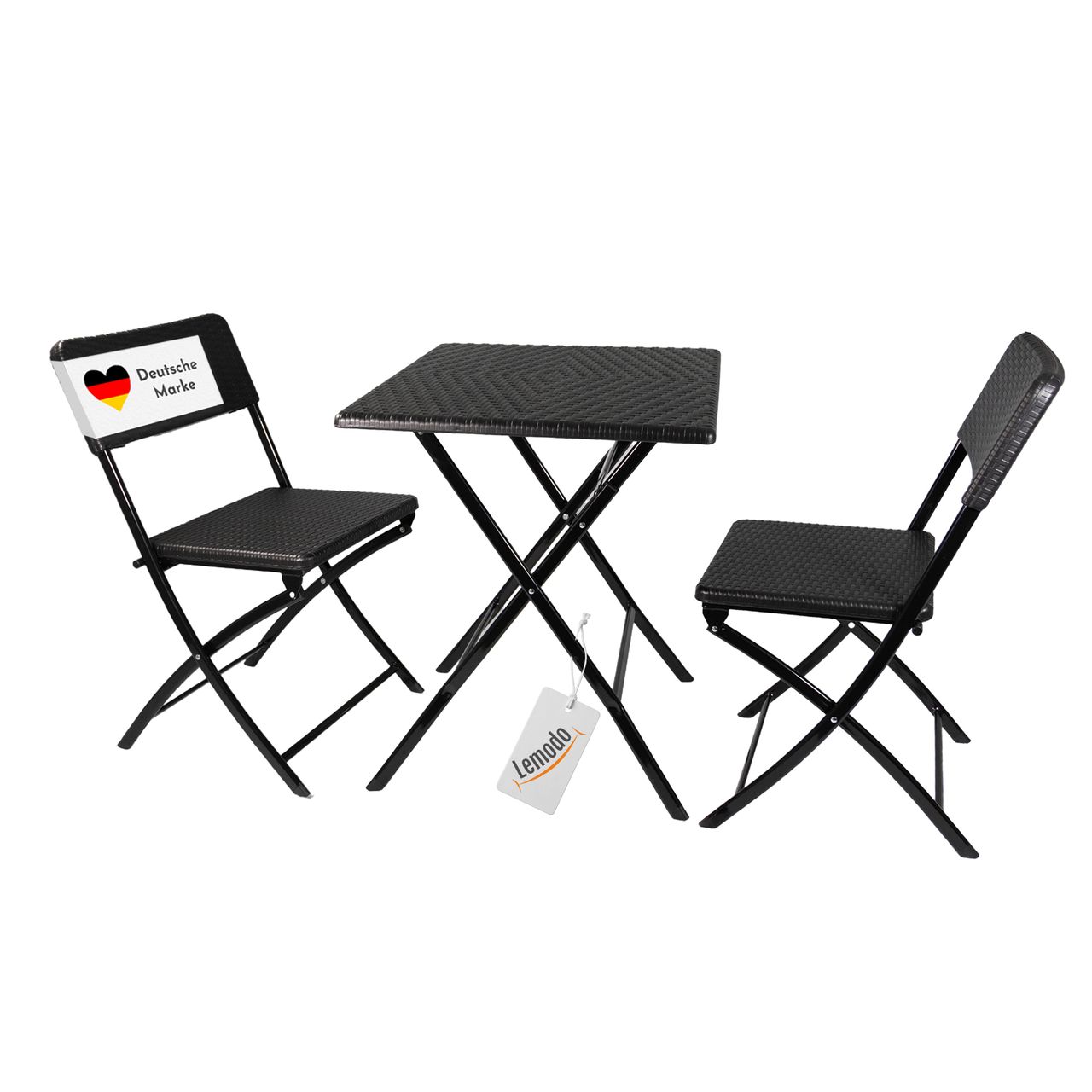 Lemodo Klappbares Balkonmöbel Set 3-teilig, 2x Balkonstühle   1x Balkontisch, Rattan-Optik