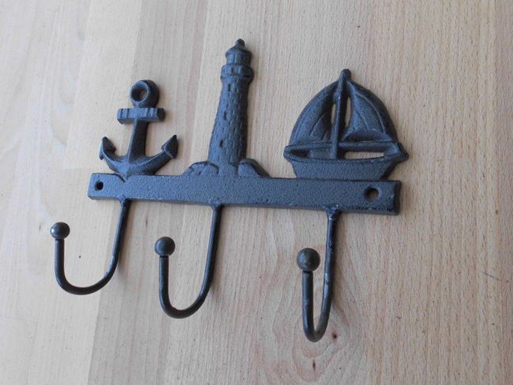 Deko-Impression Wandhaken Hakenleiste Wandgarderobe Maritim 3er Anker Schiff Leuchtturm Eisen, (1-St)