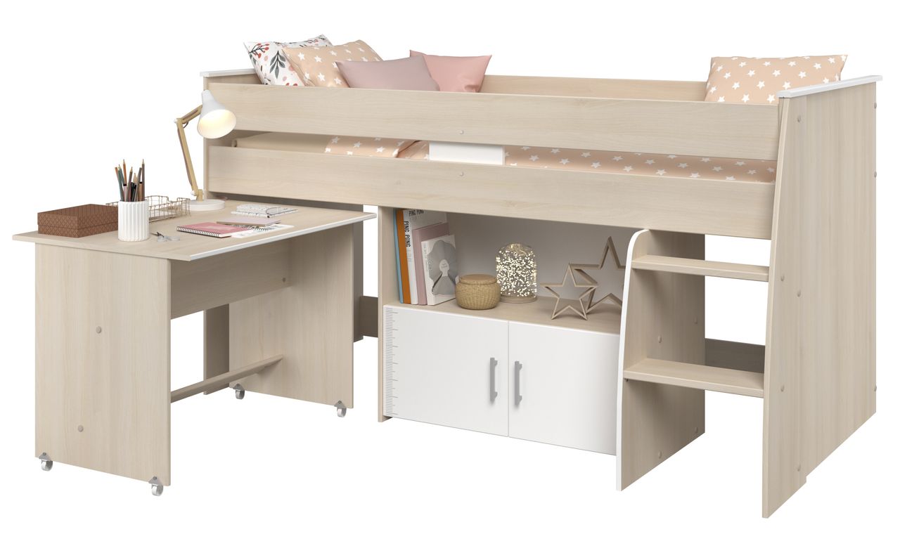 Parisot Hochbett, Charly 4 - mit ausziehbarem Schreibtisch