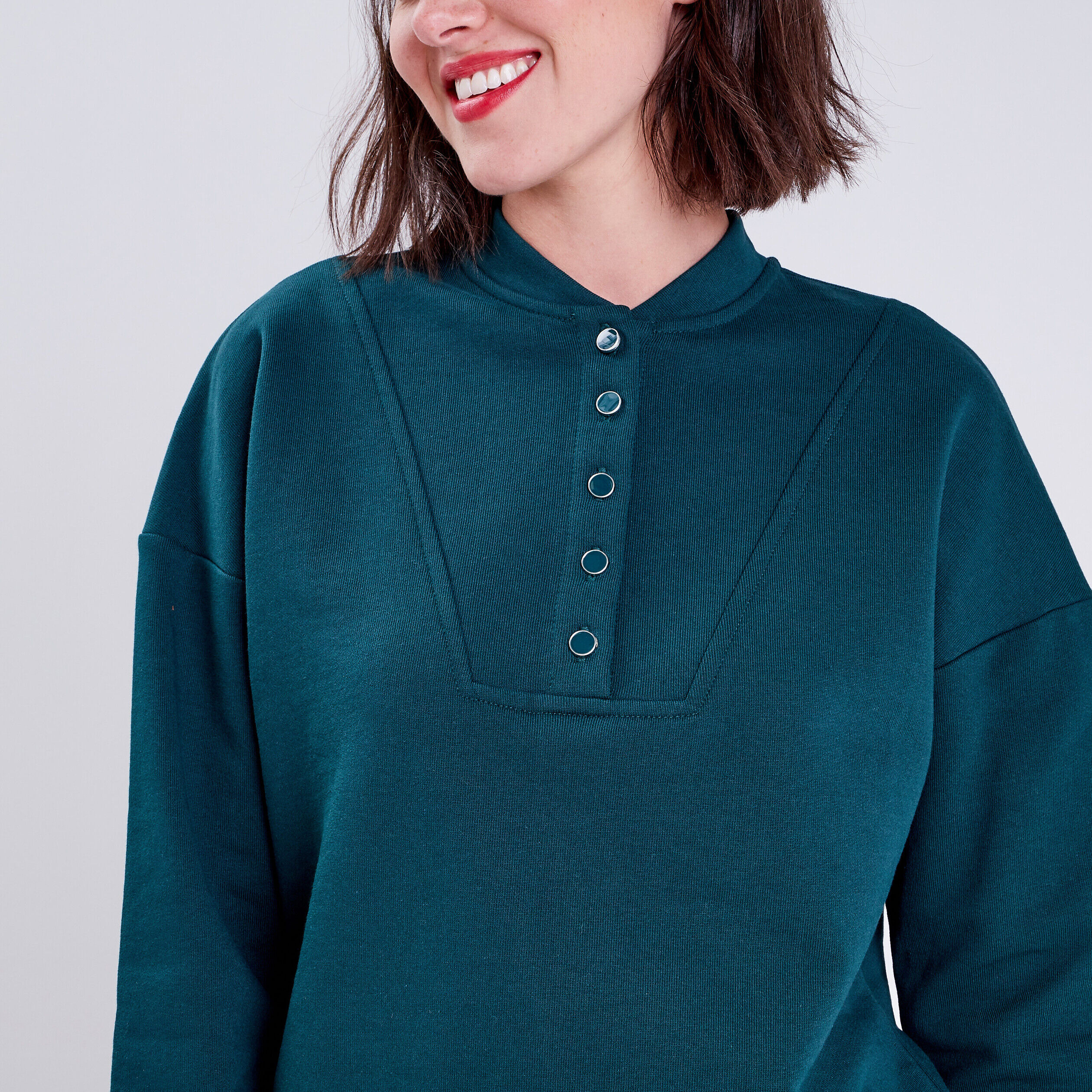 Sweat avec col teddy vert foncé femme | Cache Cache