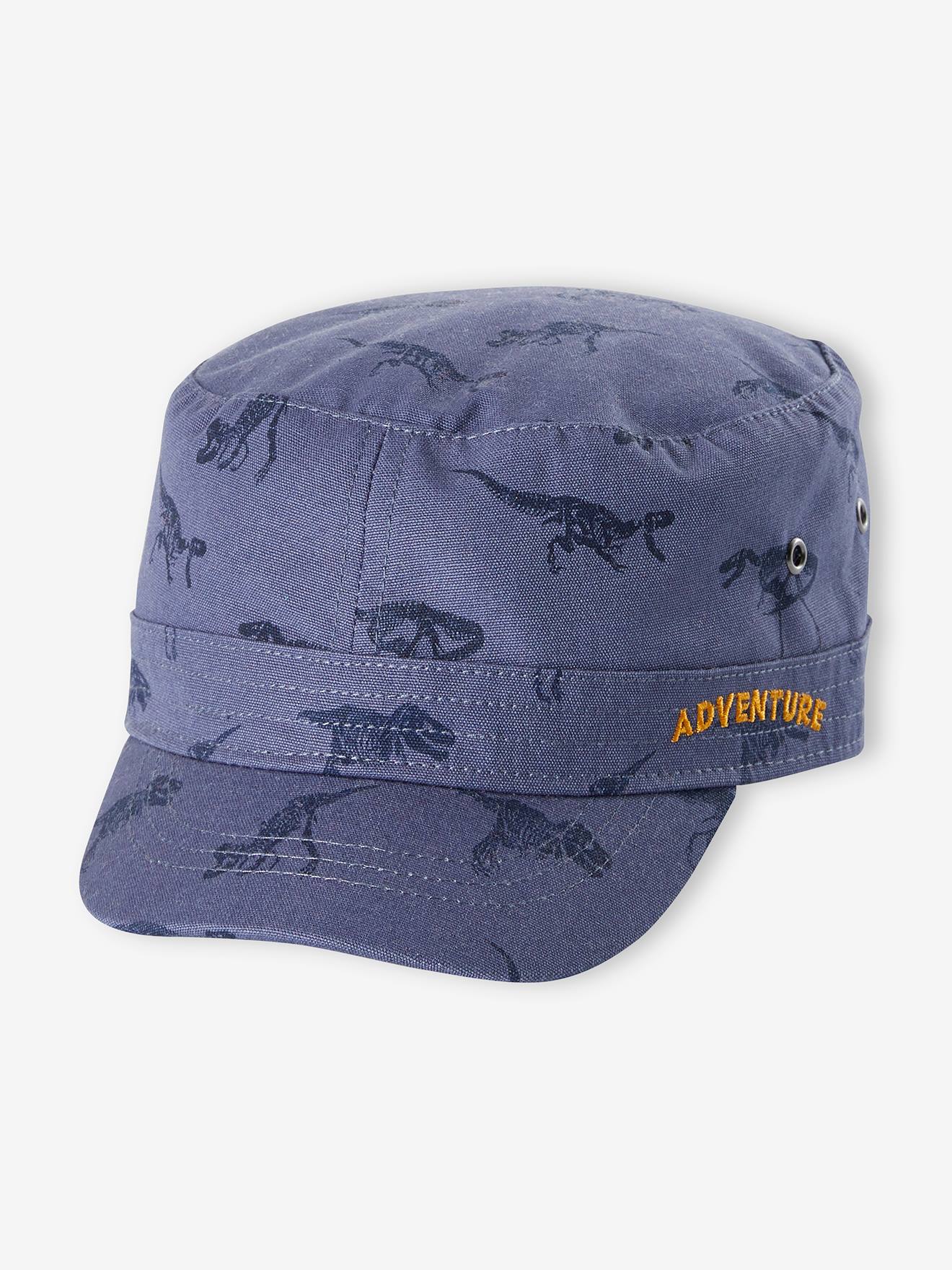 Casquette esprit militaire garçon imprimé dinosaures bleu grisé imprimé