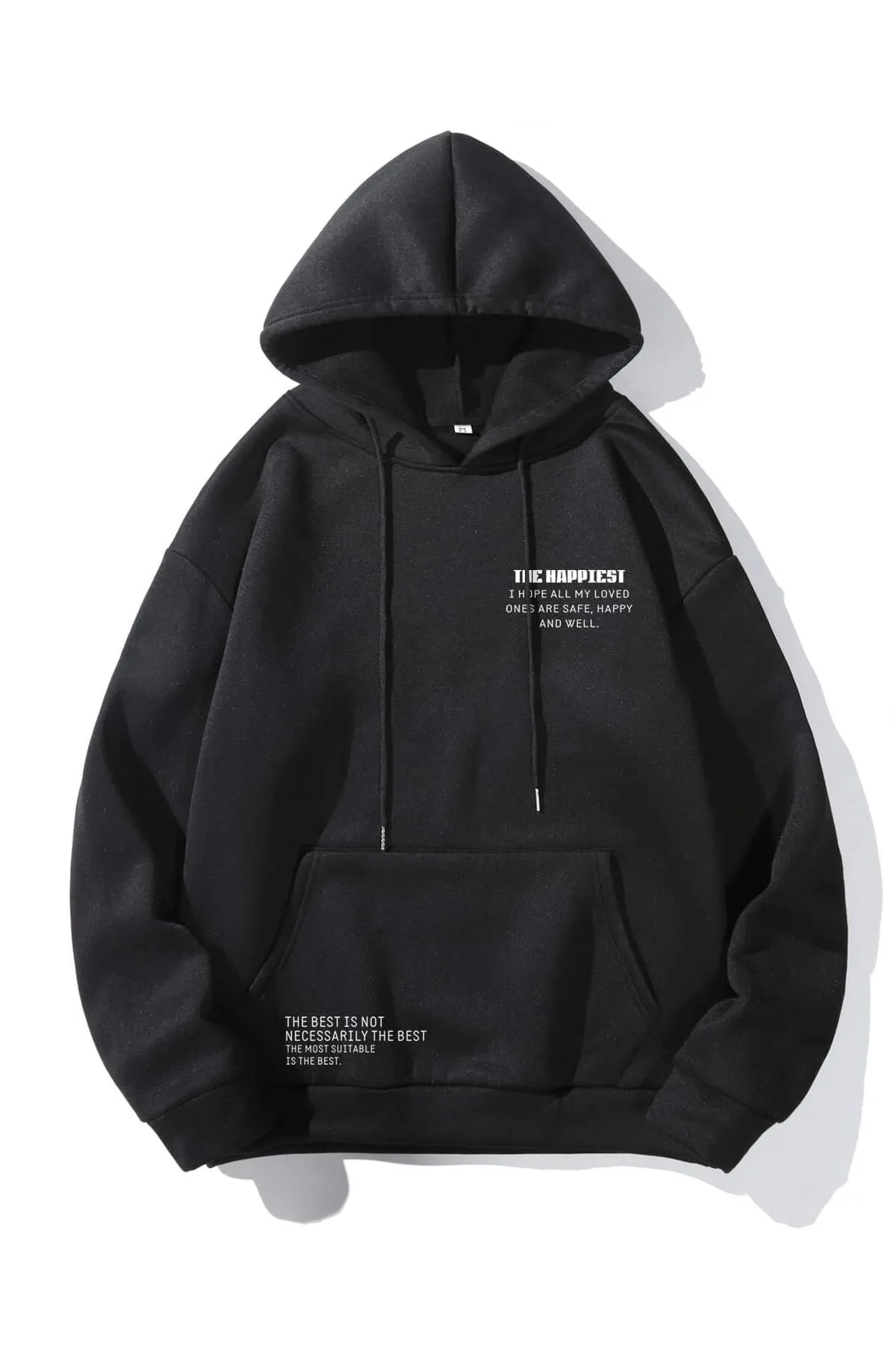 Know  Unisex-Kapuzenpullover „The Happiest“ in Schwarz mit Aufdruck