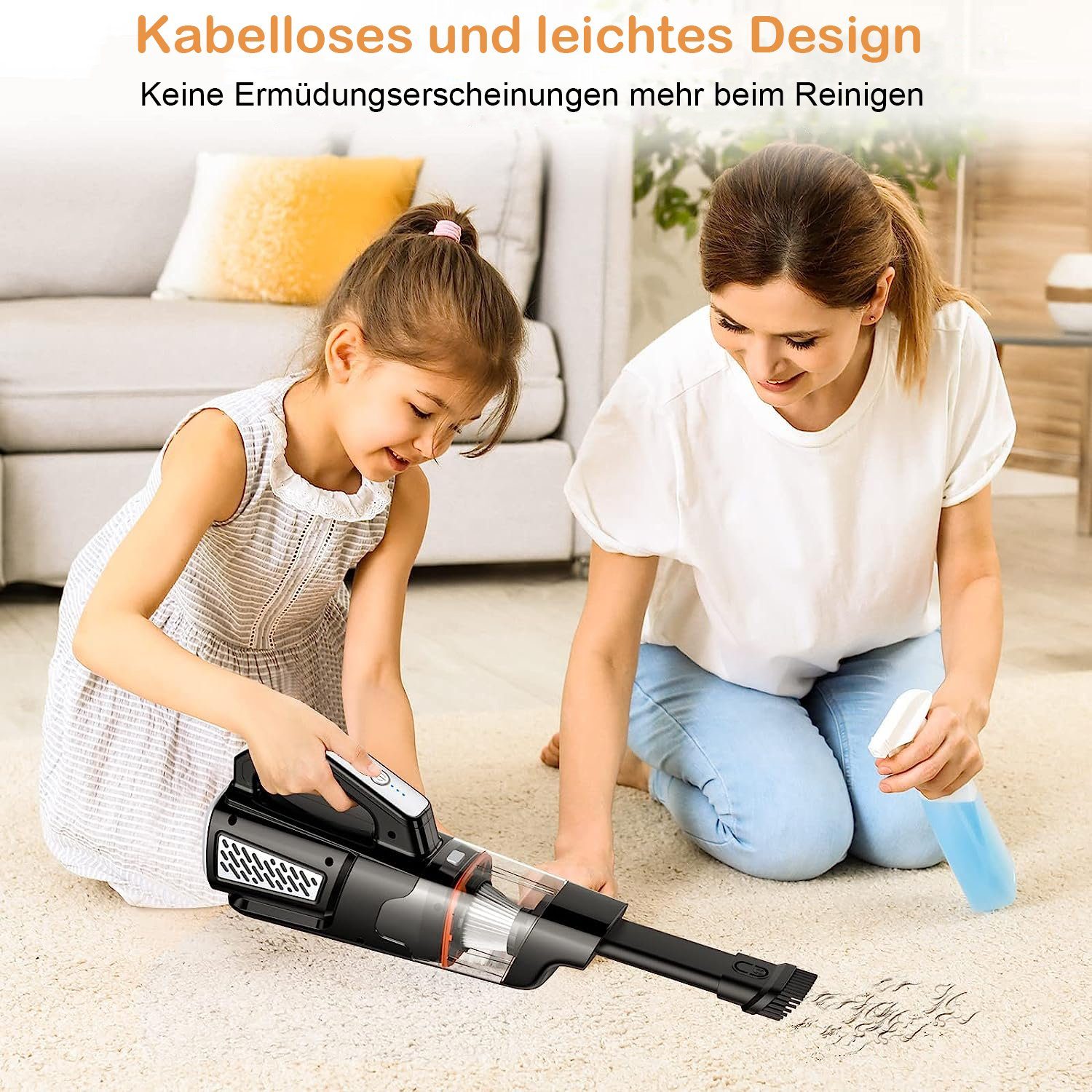 Mutoy Akku-Handstaubsauger Akku-Handstaubsauger,10000Pa Handstaubsauger,Kabellos Autostaubsauger, mit wiederaufladbarer 2000mAh Batterie und Hepa-Filter, 3x2000mAh wiederaufladbare,Nass/Trocken,mit Waschbar HEPA-Filter
