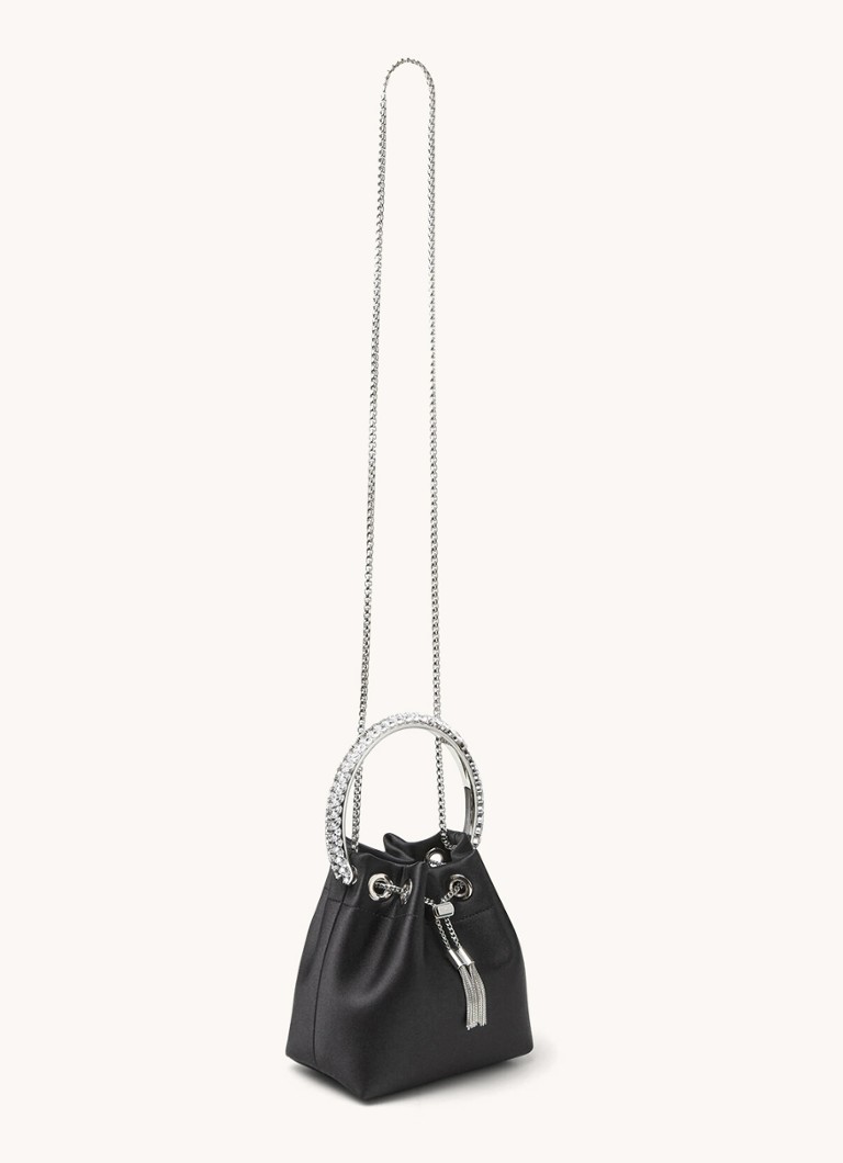 Geantă de mână Jimmy Choo Bon Bon din satin, decorată cu cristale.