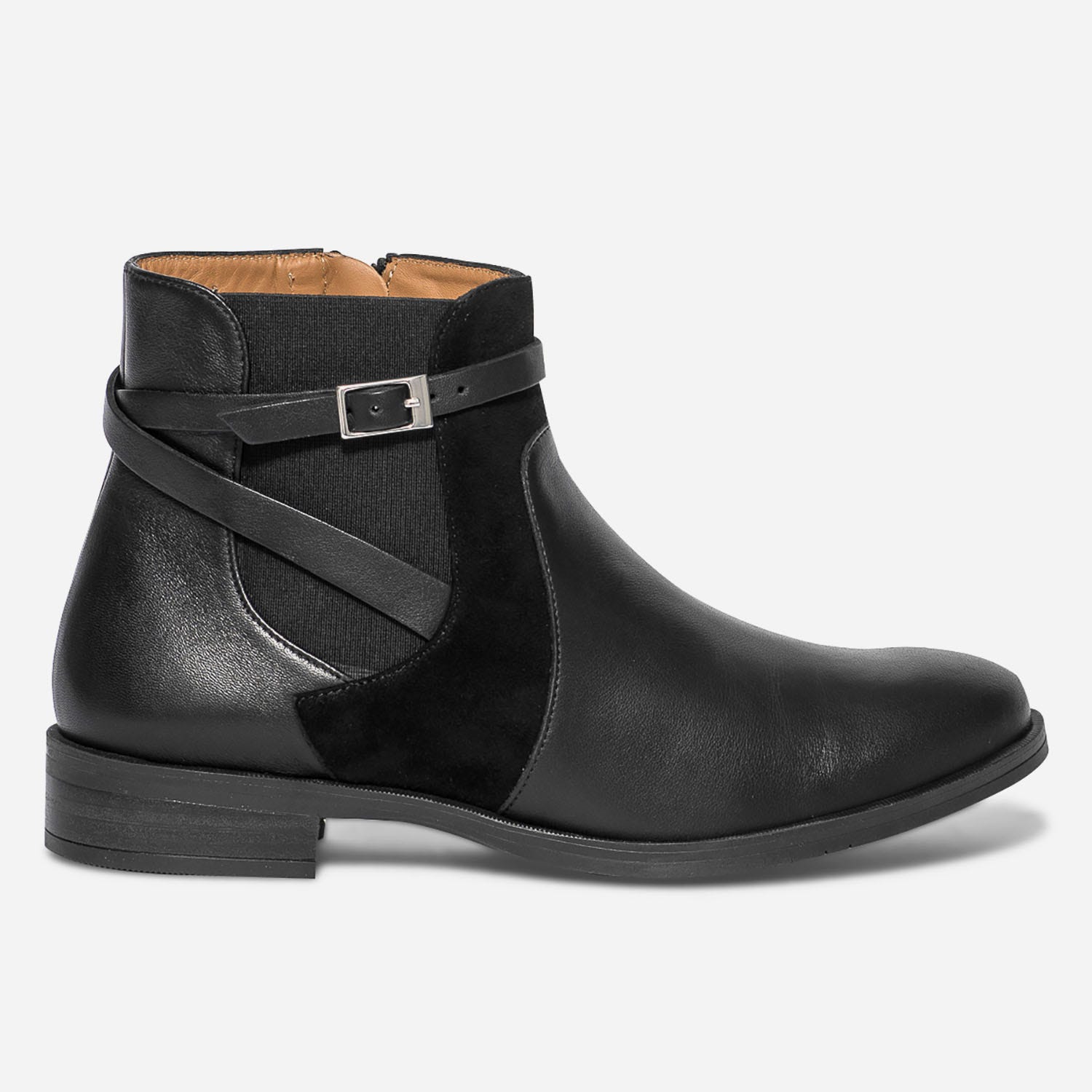 Chelsea boots ERAM FLEX noir en cuir éco-conçu avec bride