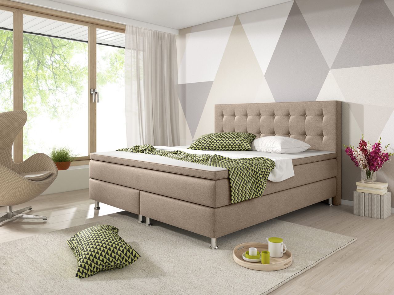 IHG Boxspringbett Köln 180x200 Webstoff Muddy