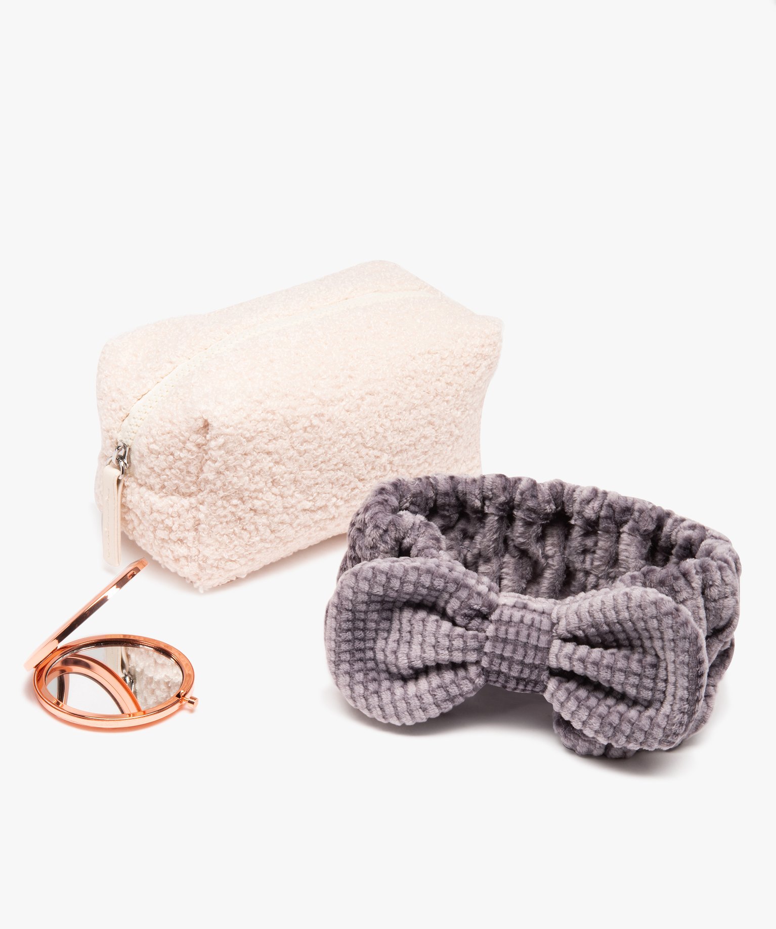 Coffret de 3 accessoires à maquillage : bandeau, miroir et ... beige | GEMO