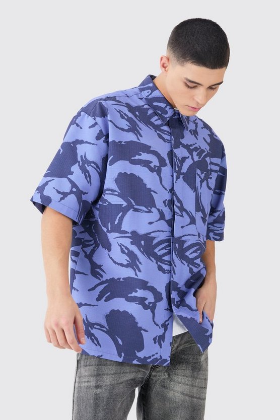 Kastiges Oversize Camouflage Ripstop-Hemd