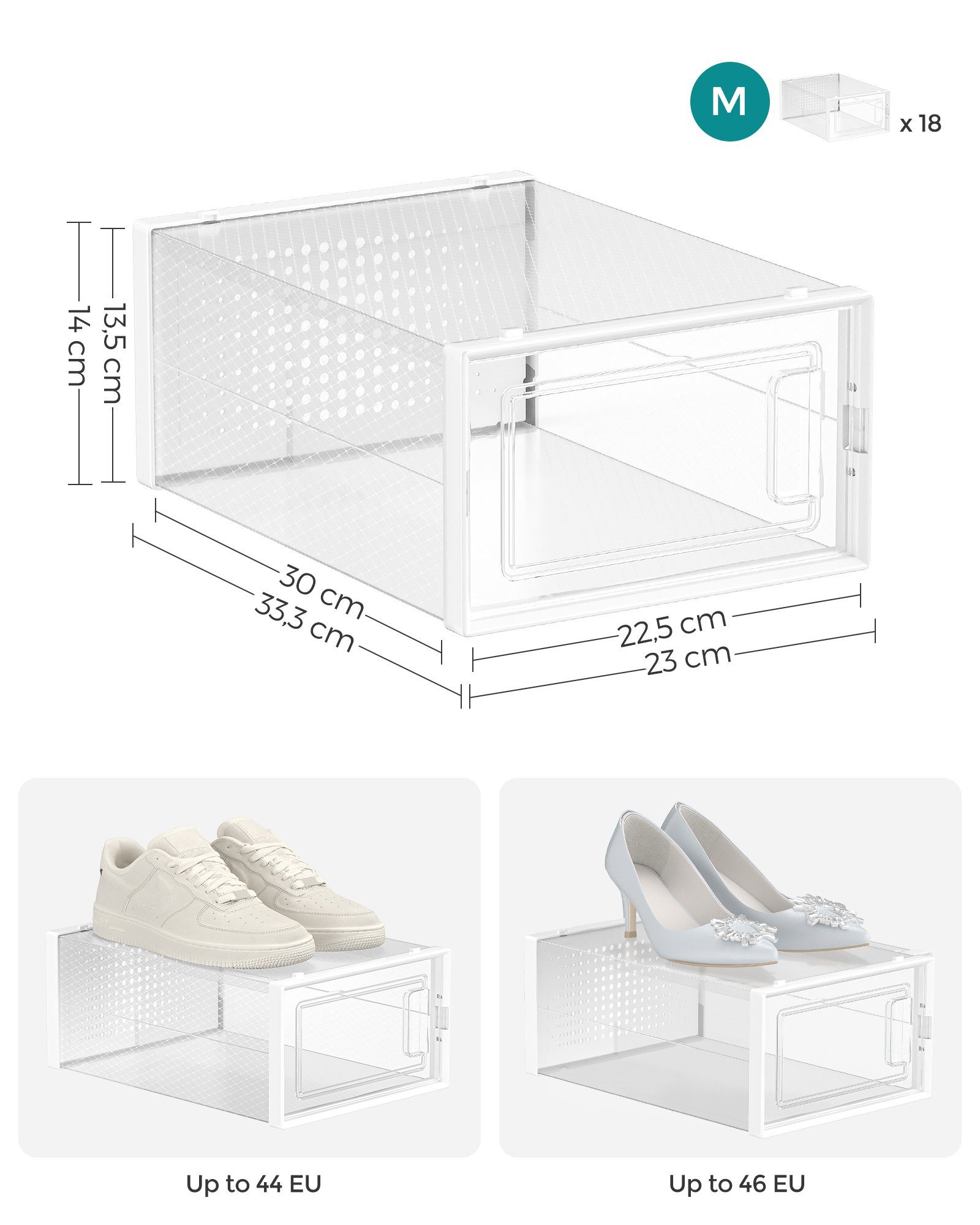 SONGMICS Schuhregal Schuhbox, 18-tlg., faltbar, bis Größe 44 oder 46