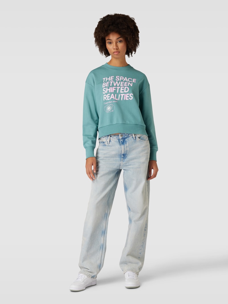 Sweatshirt mit Statement-Print Modell 'FUTURE FADE' in schilf