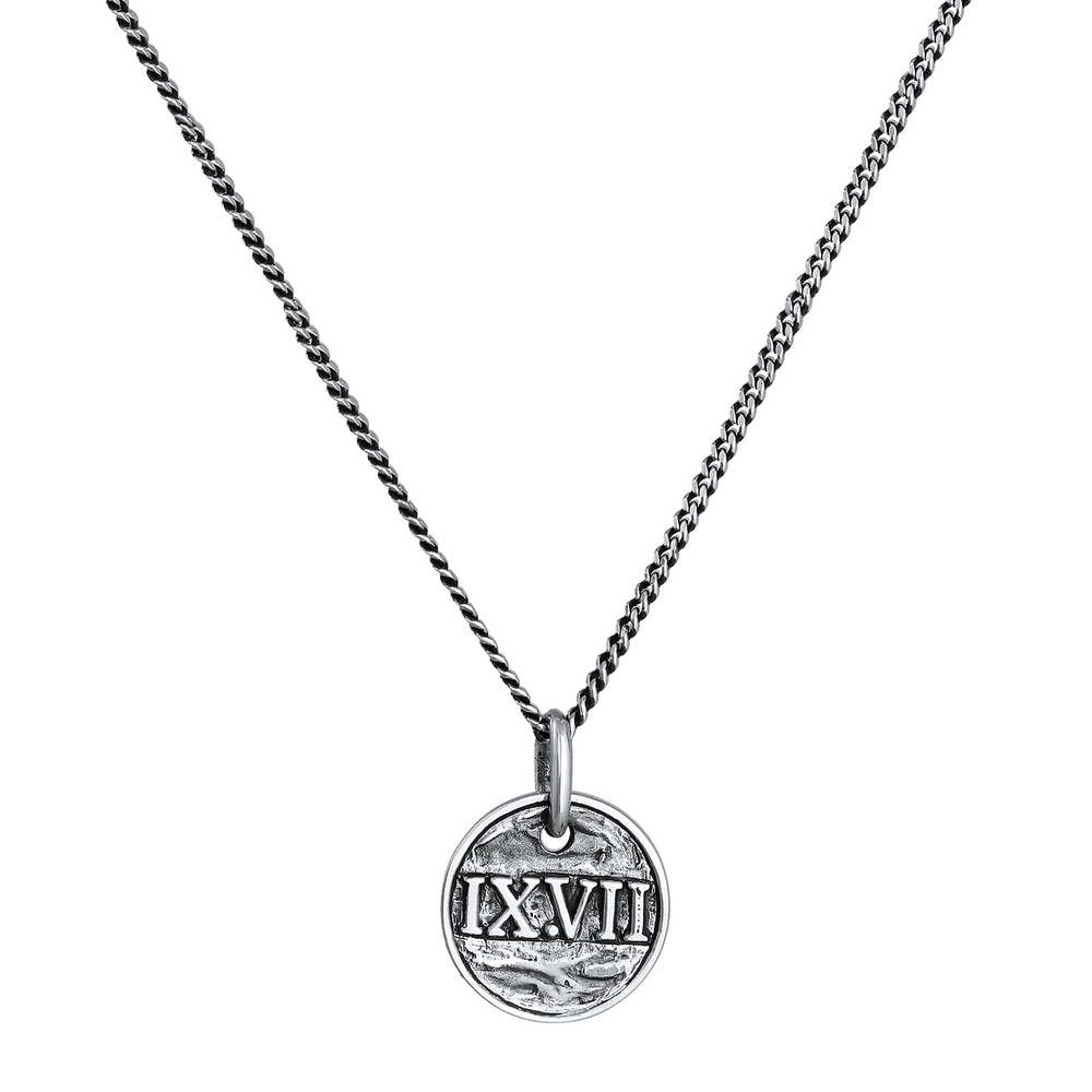 KUZZOI KUZZOI Collier Pendentif homme pièce chiffres romains en argent 925 sterling oxyd collier