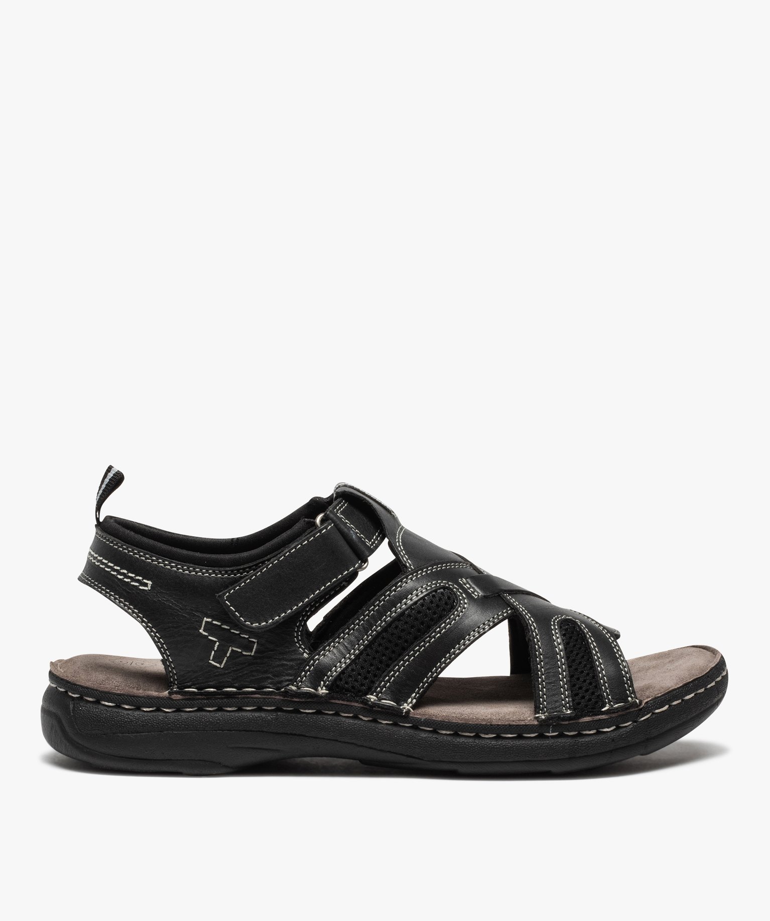 Sandales homme confort dessus cuir à surpiqres contrastées noir | GEMO