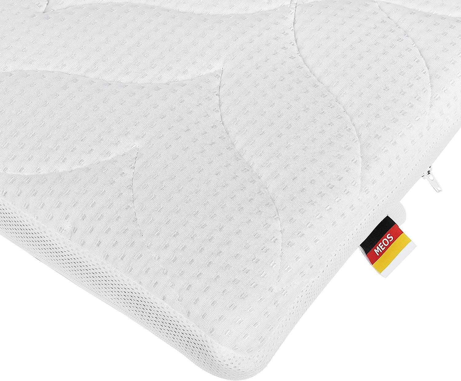 Topper Luxus Gel-Schaum Topper für Matratzen und Boxspringbetten, Meos, 8 cm hoch, Gelschaum, 90x200 cm, Made in Germany, Reißverschluss, Atmungsaktives Klimaband