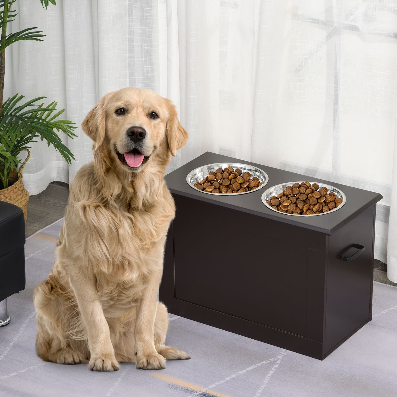 PawHut Hunde Fressnapf mit Staumraum 2 Näpfen Futterstation Katzenapf Espresso