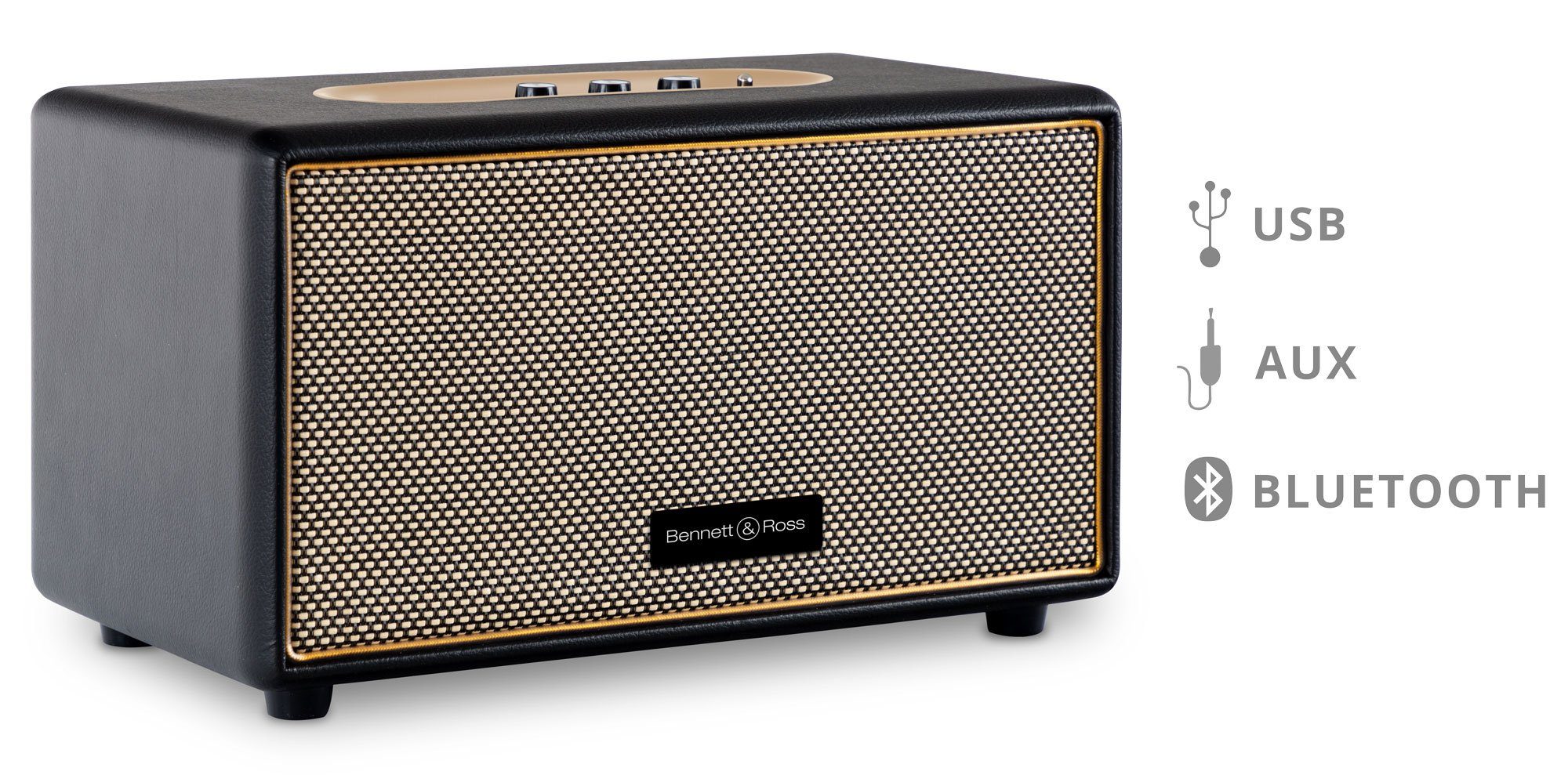 Bennett & Ross BB-860 Blackmore Stereoanlage (60 W, Retro Bluetooth Lautsprecher in Lederoptik)