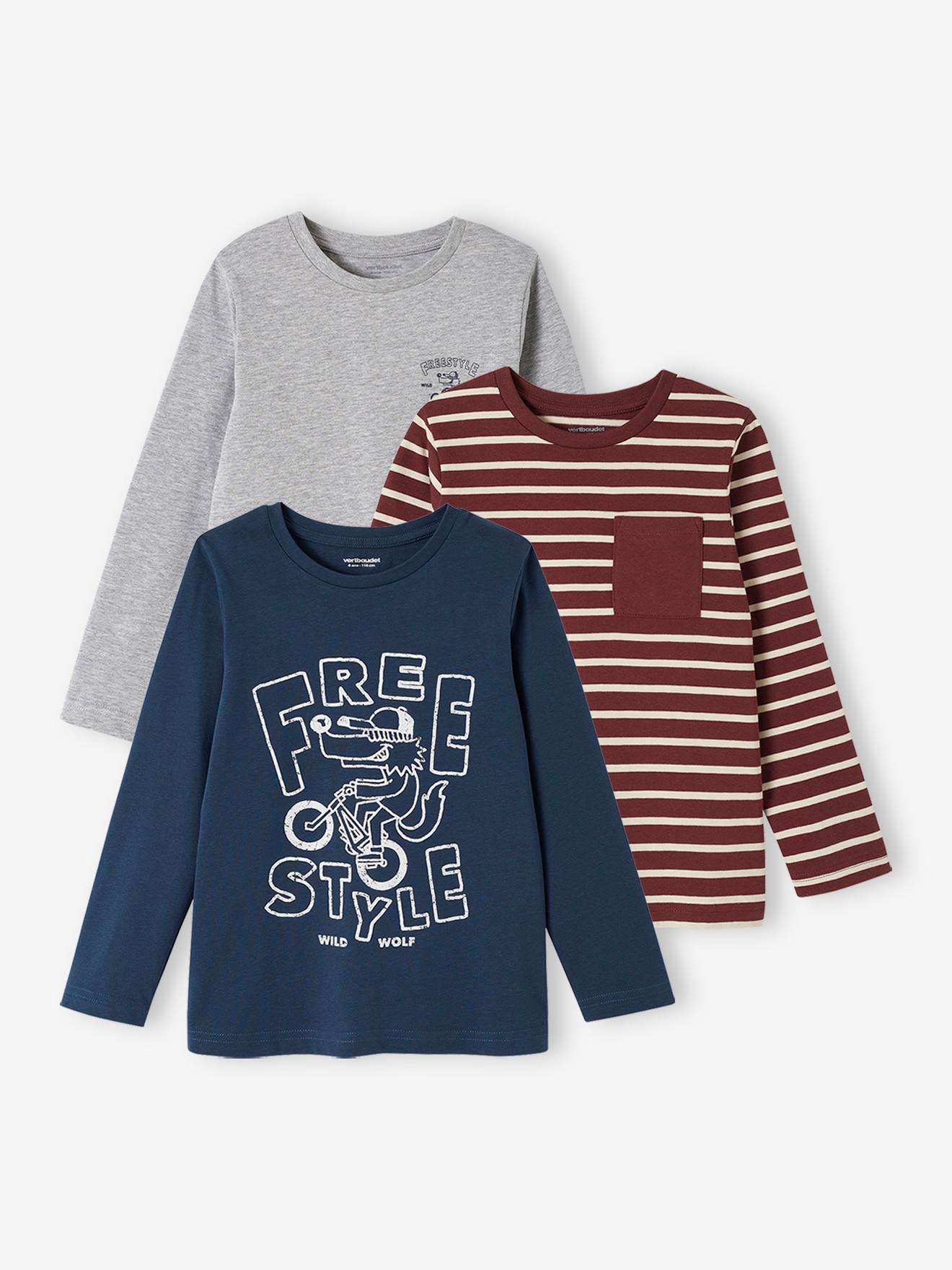 Lot de 3 T-shirts Basics garçon manches longues marine