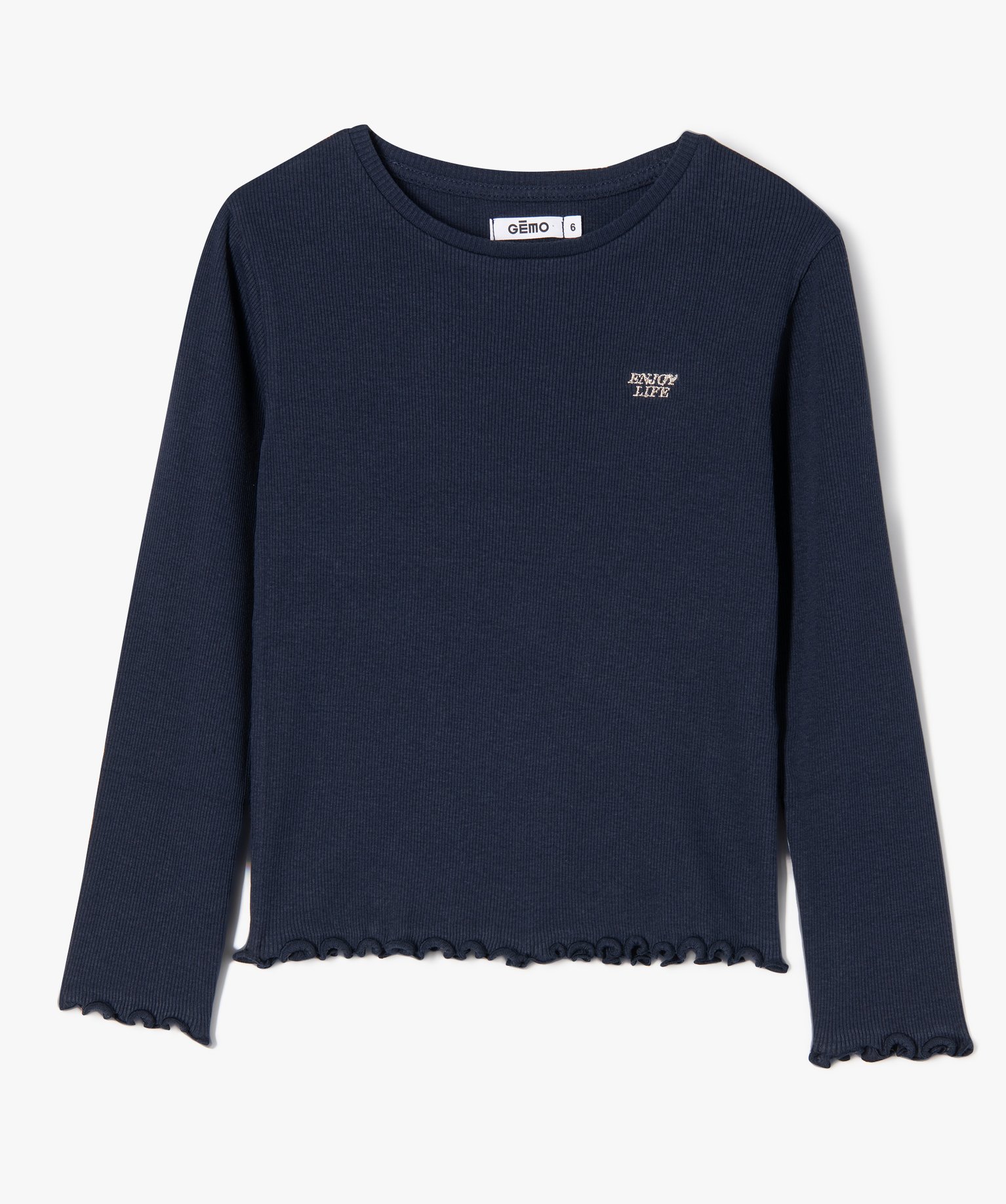Tee-shirt à manches longues et maille ctelée fille marine | GEMO