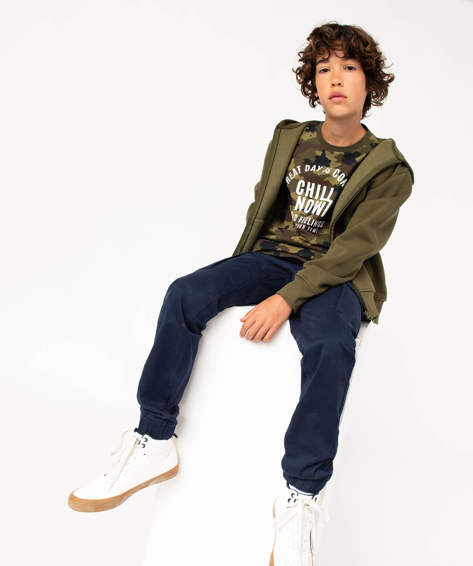 Pantalon en toile coupe jogger Garçon marine | GEMO