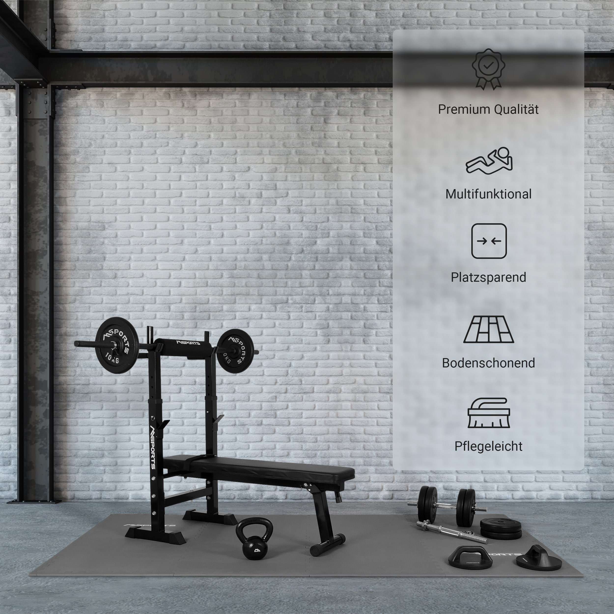 MSports® Hantelbank Hantelbank Multifunktion klappbar Langhantelstangen bis 200 kg